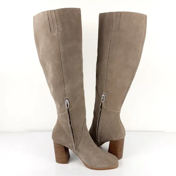 Dolce Vita Women's Flin Square Toe Suede Knee High Boots Taupe Size 5.5