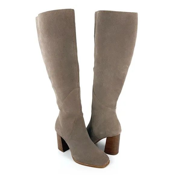 Dolce Vita Women's Flin Square Toe Suede Knee High Boots Taupe Size 5.5