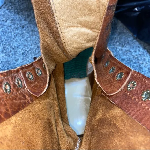 Double H Women 7.5 Leather Packer Boots Lace Up Roper Western Heeled Camel 7 1/2