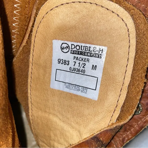 Double H Women 7.5 Leather Packer Boots Lace Up Roper Western Heeled Camel 7 1/2