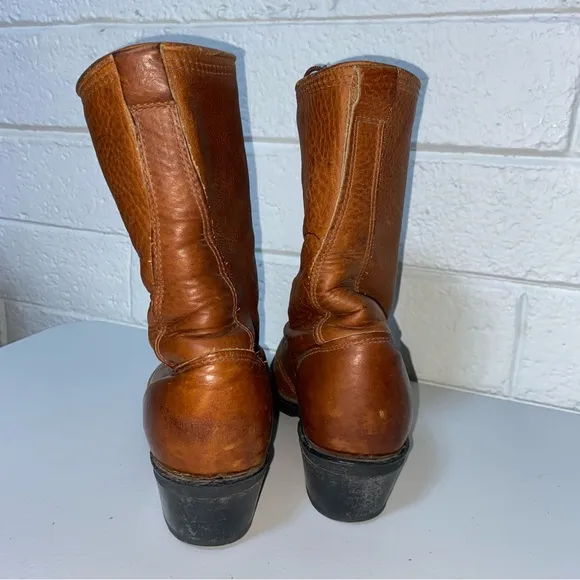 Double H Women 7.5 Leather Packer Boots Lace Up Roper Western Heeled Camel 7 1/2
