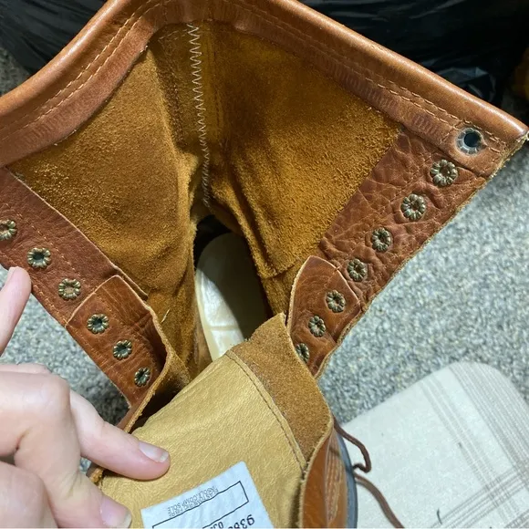 Double H Women 7.5 Leather Packer Boots Lace Up Roper Western Heeled Camel 7 1/2