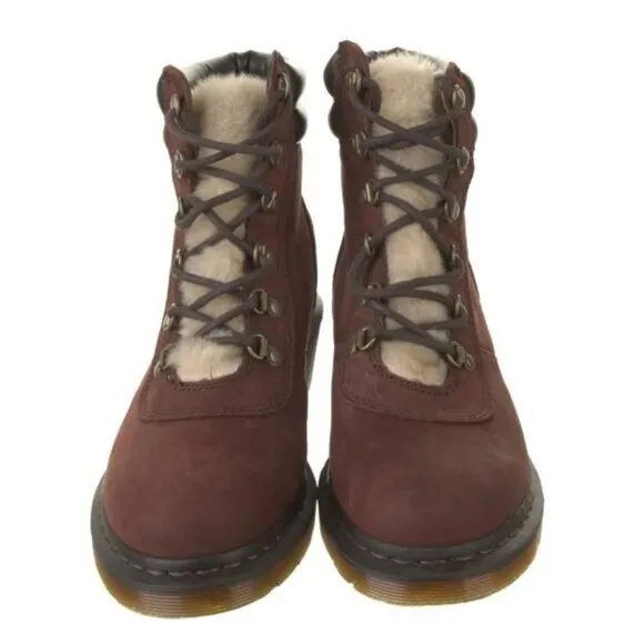 DR DOC MARTENS Sylvia Parade Mid Heel Boots 10 Burgundy Leather Lace Up Hiking