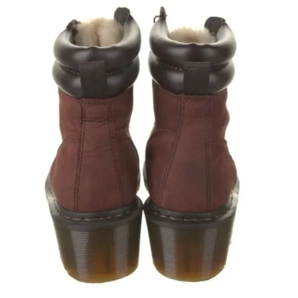 DR DOC MARTENS Sylvia Parade Mid Heel Boots 10 Burgundy Leather Lace Up Hiking