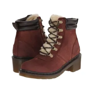 DR DOC MARTENS Sylvia Parade Mid Heel Boots 10 Burgundy Leather Lace Up Hiking