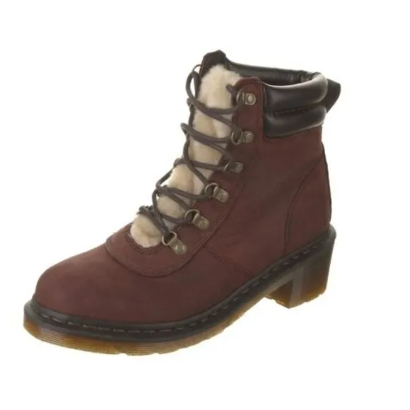 DR DOC MARTENS Sylvia Parade Mid Heel Boots 10 Burgundy Leather Lace Up Hiking