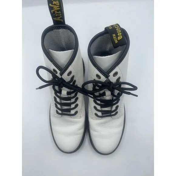Dr. Doc Martens Zavala White Black Combat Boots Womens 6 ‎ Mens 5 Lace Up