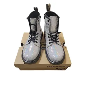 Dr. Martens 1460 Silver Disco Crinkle Lace Up Side Zip Combat Boots Kid’s 3 NEW