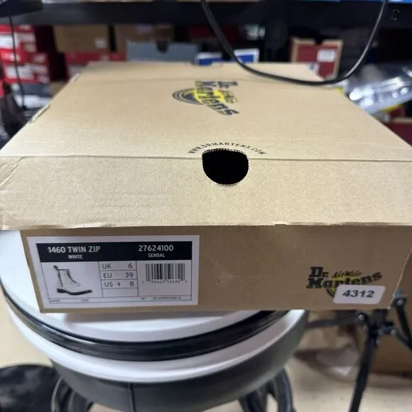 DR. MARTENS 1460 Twin Zip Combat Boots Womens White Size 8 New