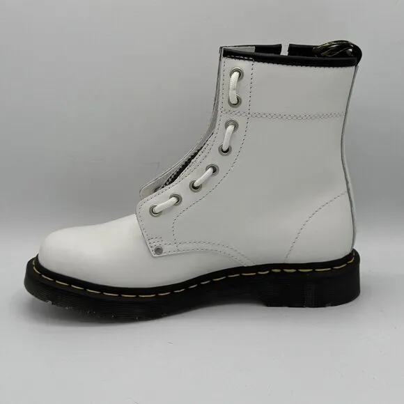 DR. MARTENS 1460 Twin Zip Combat Boots Womens White Size 8 New
