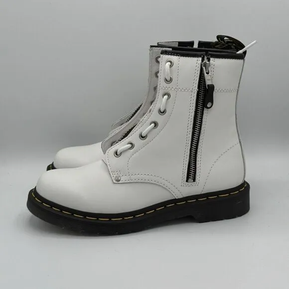 DR. MARTENS 1460 Twin Zip Combat Boots Womens White Size 8 New