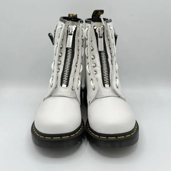DR. MARTENS 1460 Twin Zip Combat Boots Womens White Size 8 New