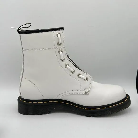 DR. MARTENS 1460 Twin Zip Combat Boots Womens White Size 8 New