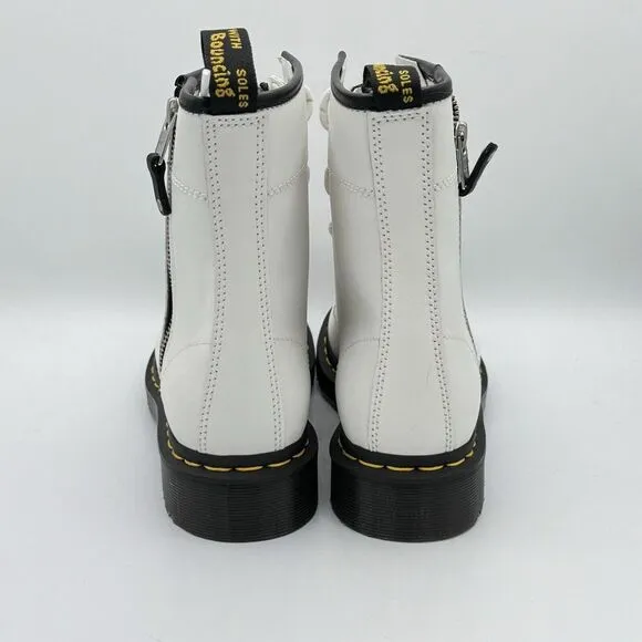 DR. MARTENS 1460 Twin Zip Combat Boots Womens White Size 8 New