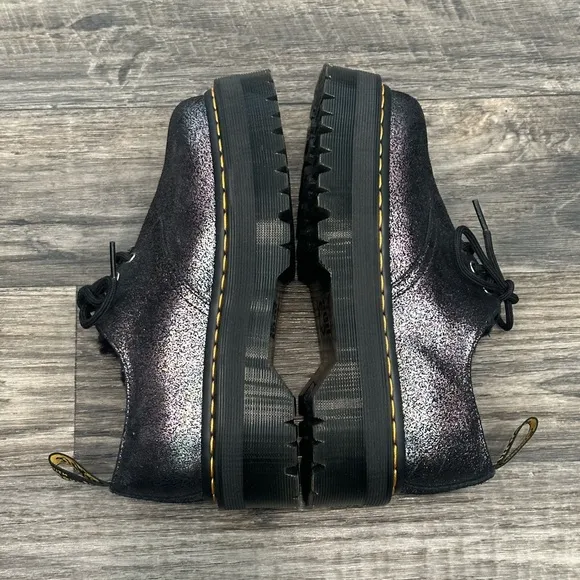 Dr. Martens 1461 Quad Faux Fur-Lined Leather Platform Shoes Black Metallic - 7