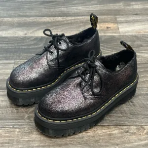 Dr. Martens 1461 Quad Faux Fur-Lined Leather Platform Shoes Black Metallic - 7