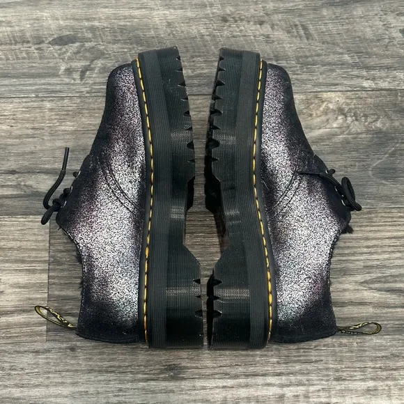 Dr. Martens 1461 Quad Faux Fur-Lined Leather Platform Shoes Black Metallic - 7
