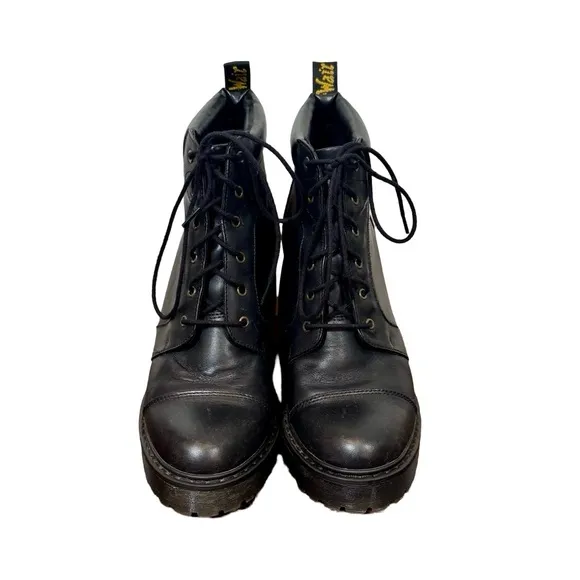 Dr. Martens Averil Leather Heeled Hiking Style Ankle Boot Black