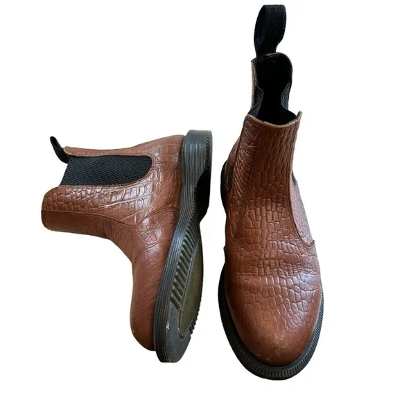 DR. Martens Flora Chelsea Croc Embossed Brown Black Boots Women’s 5 Casual Work
