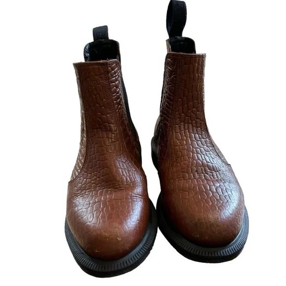 DR. Martens Flora Chelsea Croc Embossed Brown Black Boots Women’s 5 Casual Work