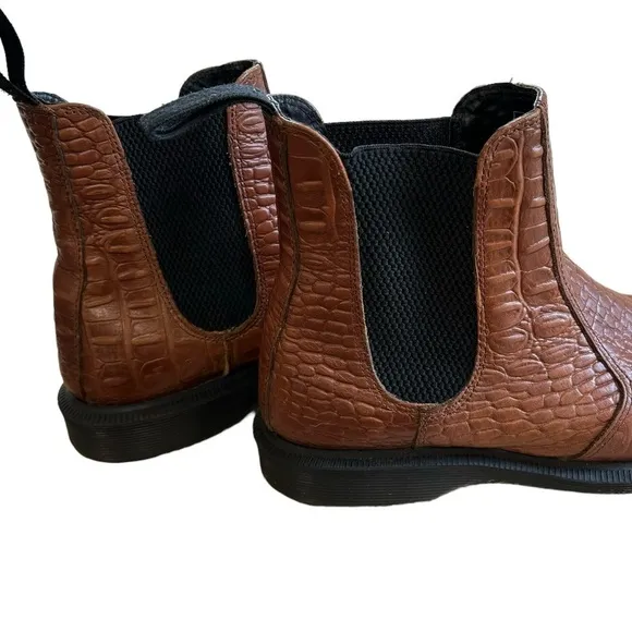 DR. Martens Flora Chelsea Croc Embossed Brown Black Boots Women’s 5 Casual Work