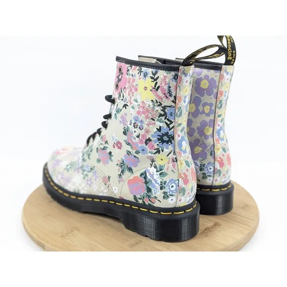 Dr Martens Floral Mash Up Womans 8 Combat Boots Docs Leather Garden Multicolor