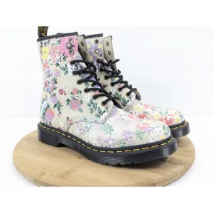 Dr Martens Floral Mash Up Womans 8 Combat Boots Docs Leather Garden Multicolor