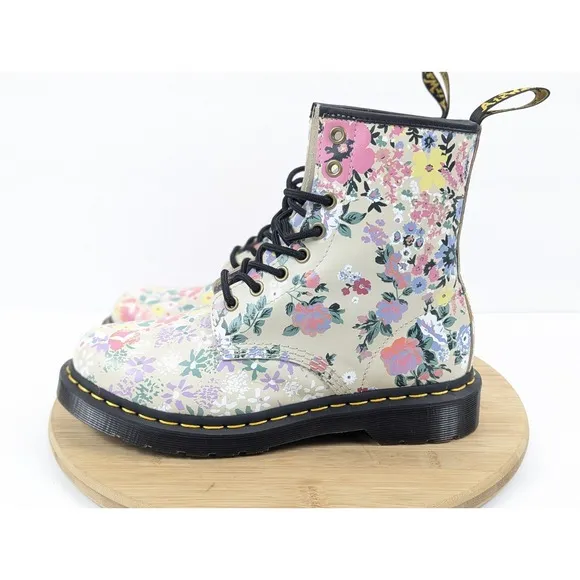 Dr Martens Floral Mash Up Womans 8 Combat Boots Docs Leather Garden Multicolor