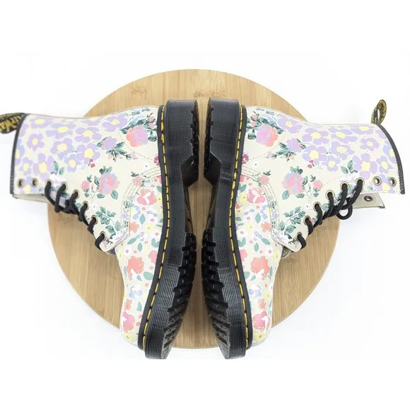Dr Martens Floral Mash Up Womans 8 Combat Boots Docs Leather Garden Multicolor