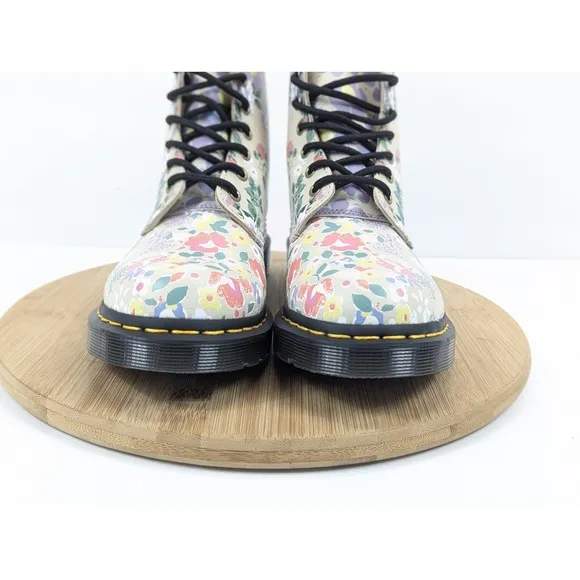 Dr Martens Floral Mash Up Womans 8 Combat Boots Docs Leather Garden Multicolor
