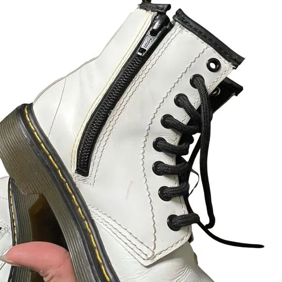 Dr Martens Kids White Leather 1460 J Casual Boots Size US 12