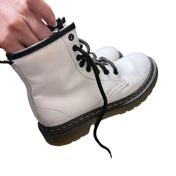 Dr Martens Kids White Leather 1460 J Casual Boots Size US 12