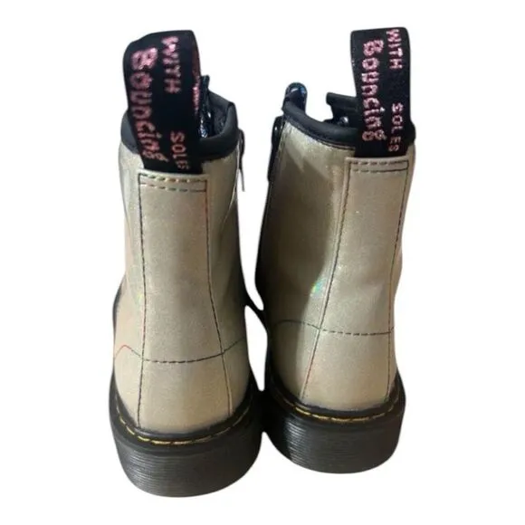 Dr. Martens Kids 1460 J Combat Zip Boots Size 3 Glitter Beige Lace Up Unisex