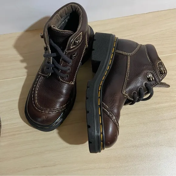Dr. Martens Leather Boots Sz 6 Air Cushion Chunky Sole Double Stitch England Y2K