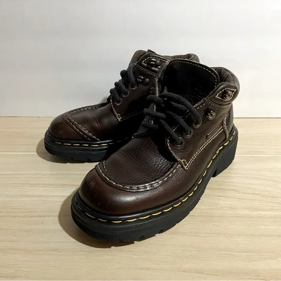 Dr. Martens Leather Boots Sz 6 Air Cushion Chunky Sole Double Stitch England Y2K