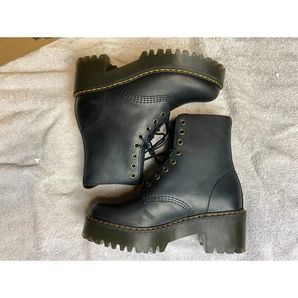 Dr Martens Shriver HI Boots Women 7 Black Burnished Wyoming Gothcore