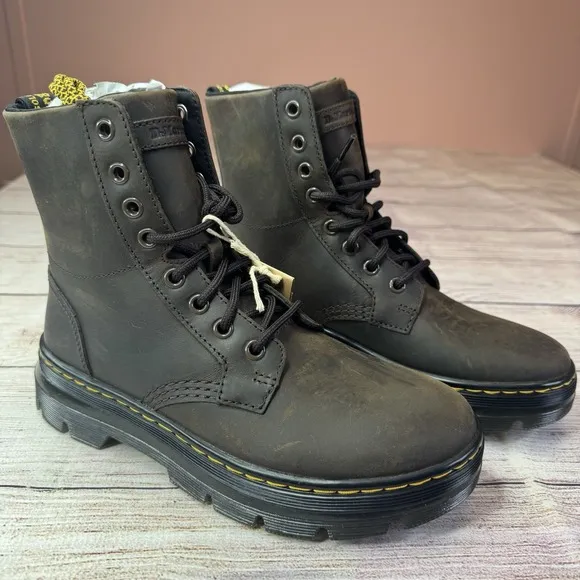 Dr. Martens Unisex Combs Leather Casual Boots, Brown Men 5 Women 6
