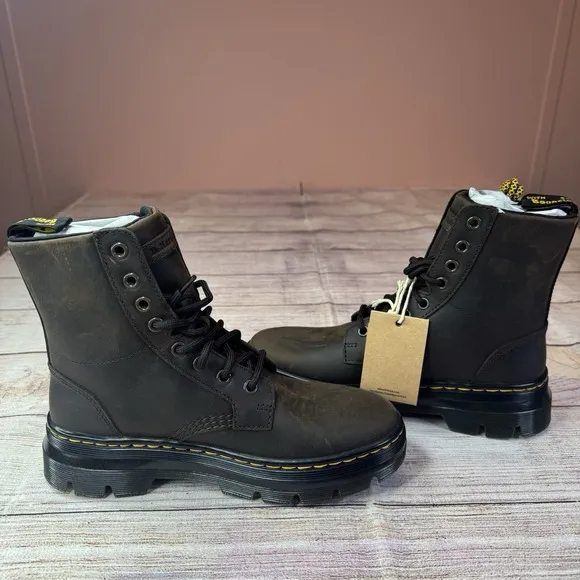 Dr. Martens Unisex Combs Leather Casual Boots, Brown Men 5 Women 6