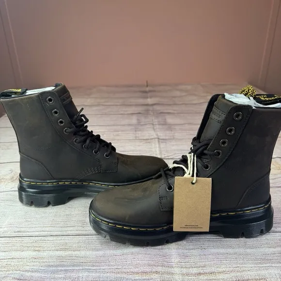 Dr. Martens Unisex Combs Leather Casual Boots, Brown Men 5 Women 6