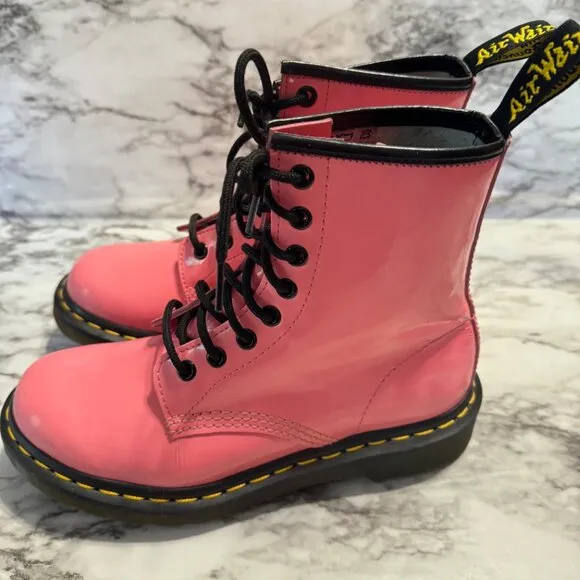 DR. MARTENS Womens 1460 Bubblegum Pink Lace Up Patent Leather Barbiecore…
