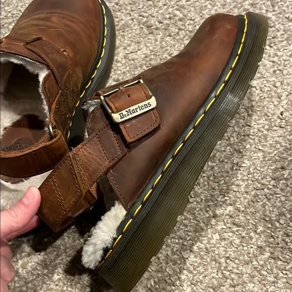 Dr. Martens Women’s Warm Brown Leather Jorge II Slingback Mule Faux Fur Lined