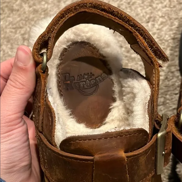 Dr. Martens Women’s Warm Brown Leather Jorge II Slingback Mule Faux Fur Lined