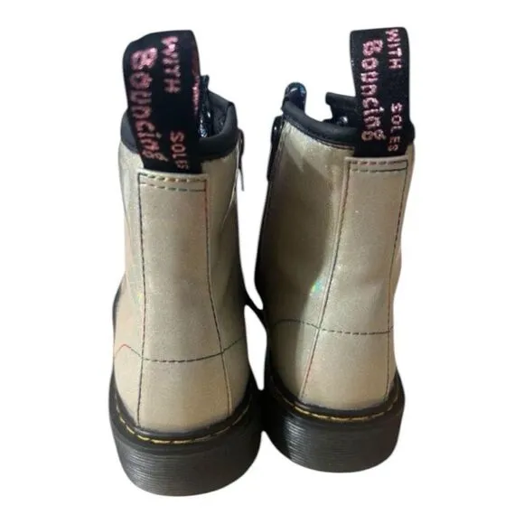 Dr. Martens Kids 1460 J Combat Zip Boots Size 3 Glitter Beige Lace Up Unisex