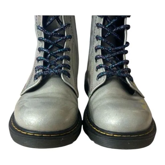 Dr. Martens Kids 1460 J Combat Zip Boots Size 3 Glitter Beige Lace Up Unisex