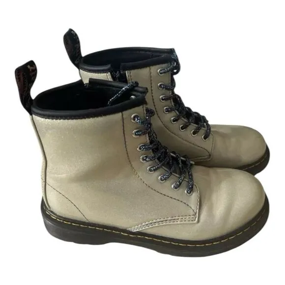 Dr. Martens Kids 1460 J Combat Zip Boots Size 3 Glitter Beige Lace Up Unisex