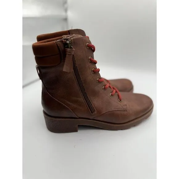 Dr. Scholls Brown Leather‎ Combat Boots with Red Laces Casual Military Style