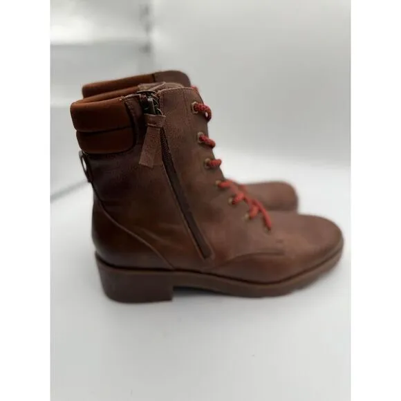 Dr. Scholls Brown Leather‎ Combat Boots with Red Laces Casual Military Style