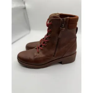 Dr. Scholls Brown Leather‎ Combat Boots with Red Laces Casual Military Style