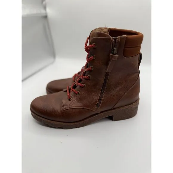 Dr. Scholls Brown Leather‎ Combat Boots with Red Laces Casual Military Style