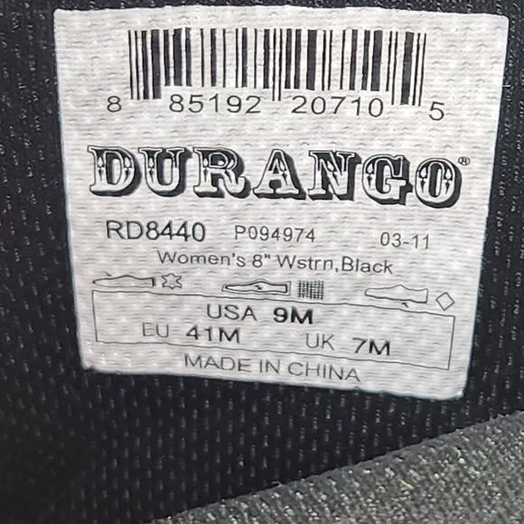 Durango Women 8 Inch Western Boots Size 9M Black Leather Slouchy Pull On Cowboy